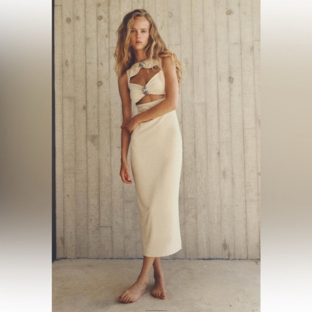 Zara Cream Dress with Shells, Size XS